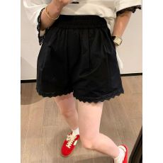 批发大码<b class='q'>甜美</b>花边休闲短裤女2025夏新款高腰简约宽松显瘦A字阔腿热裤