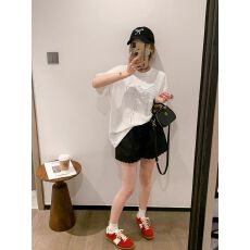 批发蕾丝花边休闲短裤女2025夏季新款大码胖mm高腰显瘦松紧腰阔腿热裤