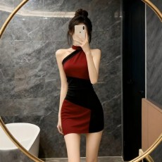 批发预售12/12德绒1*1性感秋冬轻奢<b class='q'>撞色</b>无袖露肩<b class='q'>连衣裙</b>修身短裙