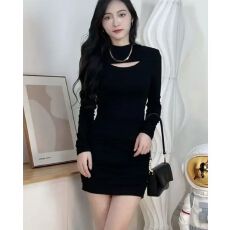批发预售12/12德绒1*1纯色秋冬磨毛<b class='q'>连衣裙</b>长袖<b class='q'>镂空</b>紧身打底包臀裙