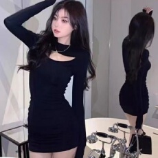 批发预12/12【德绒1*1】秋冬连衣裙女包臀裙气质<b class='q'>打底裙</b>长袖修身减龄裙