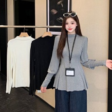 批发德绒1*1设计感<b class='q'>长袖</b>保暖<b class='q'>T</b><b class='q'>恤</b>女秋冬修身内搭显瘦半高领德绒打底衫