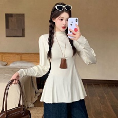 批发德绒1*1设计感<b class='q'>长袖</b>保暖<b class='q'>T</b><b class='q'>恤</b>女秋冬修身内搭显瘦半高领德绒打底衫