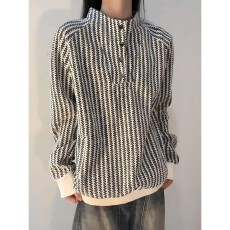 批发预12/20【雪尼尔鱼骨纹】美式复古卫衣<b class='q'>男</b>女秋季立领高级卫衣外套