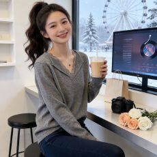 德绒1*1大码V领蕾丝拼接宽松打底衫长袖T恤秋冬上衣