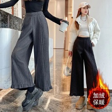 批发徳绒复合真超/有口袋加绒加厚阔腿裤秋冬花边拼<b class='q'>九分裤</b>