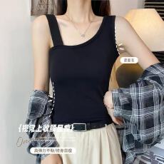 批发40支纯棉  黑色纯棉斜肩吊带背心2025<b class='q'>夏</b>新款内搭美背修身外穿打底