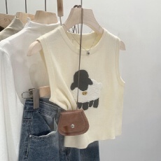 批发40支纯棉小羊植绒绣短款背心女夏季2026新款设计感小众无袖上衣