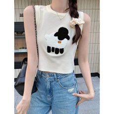 批发40支纯棉小羊植绒绣 背心女夏季新款圆领设计感小众无袖上衣外穿