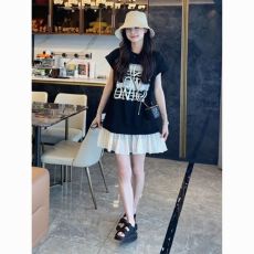 批发26支纯棉 大码撞色拼接中长款上衣女夏季宽松显瘦字母印花T恤裙