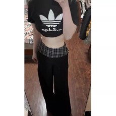 批发高腰<b class='q'>格子</b>薄料黑色垂感2026年春夏季高级感宽松<b class='q'>西装</b>直筒拖地休闲裤