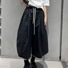 批发【新港棉有口袋】胖mm裤子女高腰显瘦夏季薄款<b class='q'>七分</b>阔腿裤百搭裤裙