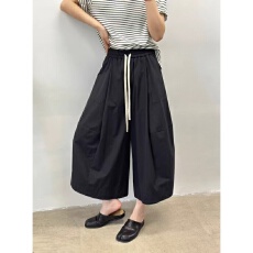 批发新港棉有口袋胖mm裤子女高腰显瘦夏季薄款<b class='q'>七分</b>阔腿裤百搭裤裙