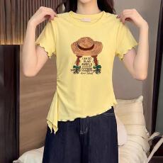 批发预5/19原版质量/人棉260克 复古木耳边不规则T恤女2026夏上衣女