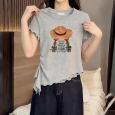 批发预5/19原版质量/人棉260克 复古木耳边不规则T恤女2026夏上衣女