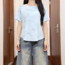 批发6/2740支纯棉/210克2026夏新款扎染<b class='q'>胖</b>m<b class='q'>大码</b>女韩版字母短袖T恤