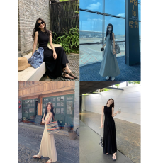 批发法式<b class='q'>赫本</b><b class='q'>风</b>气质无袖连衣裙夏季收腰背心长裙设计感显瘦垂感裙子