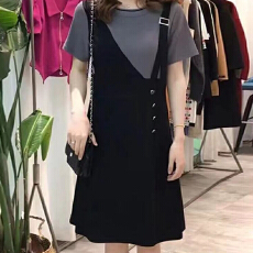 批发官图  <b class='q'>时尚</b>气质背带拼接<b class='q'>连衣裙</b>2026夏新款韩版假两件胖mm休闲裙子