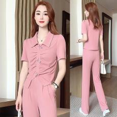 批发官图  小香风休闲运动服套装女2026夏季新款百搭短袖直筒裤两件套