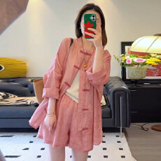 批发官图  新中式休闲套装<b class='q'>女</b>2026夏季新款减龄防晒盘扣上衣短裤两件套
