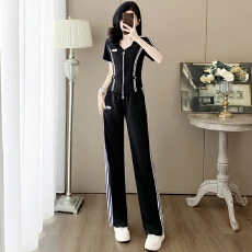 批发官图  休闲套装女2025夏季新款设计感拉链开衫<b class='q'>短袖</b>阔腿裤两件套潮