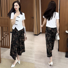 批发官图  休闲<b class='q'>套装</b>女2026夏季小个子中年<b class='q'>妈妈</b>短袖上衣阔腿裤两件套潮