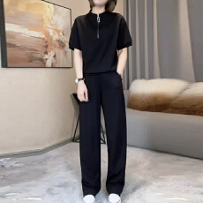批发官图  高含棉<b class='q'>运动服</b>套装女2026夏季新款半拉链上衣阔腿裤两件套潮