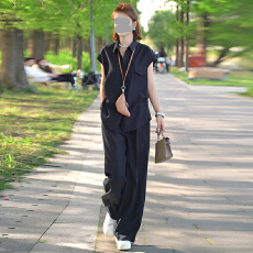 批发官图  轻奢休闲套装<b class='q'>女</b>2026夏季新款设计感polo领上衣直筒裤两件套