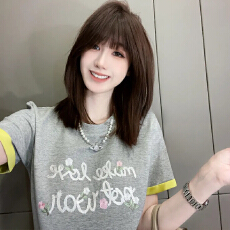 官图  高含棉设计感刺绣撞色圆领短袖t恤女2026夏季新款显瘦上衣