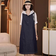 批发官图  高含棉韩系中长款连衣裙女2026夏季新款高级显瘦连帽<b class='q'>牛仔裙</b>