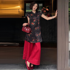 批发官图  新中式国风套装女2026夏季<b class='q'>新款</b>提花<b class='q'>旗袍</b>上衣阔腿裤两件套潮