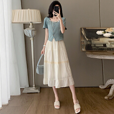 批发官图  时尚套装女2025夏季新款设计感牛仔短袖上衣半身裙<b class='q'>两件</b>套潮