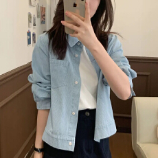 批发官图  小个子<b class='q'>牛仔</b>衬衫长袖衬衫女2026秋季新款polo领减龄遮肉外套
