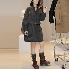 批发官图  <b class='q'>纯棉</b>假两件工装<b class='q'>连衣裙</b>女2026年秋季新款宽松休闲圆领短裙子