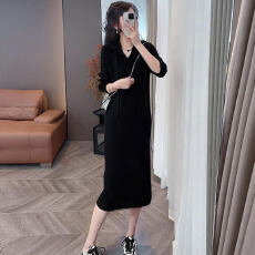 批发官图  时尚<b class='q'>中长款</b>针织连帽减龄连衣裙女2026秋季新款宽松显瘦裙子