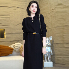 批发官图  时尚过膝V领针织长袖连衣<b class='q'>裙</b>女2026年秋季新款轻奢气质长<b class='q'>裙</b>