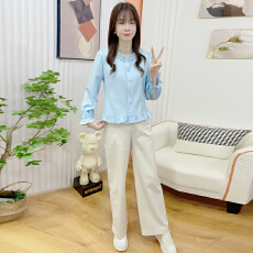 批发官图  2026<b class='q'>秋</b>季新款时尚简约长袖衬衫女设计感拼接花边圆领上衣潮