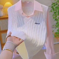 批发官图  小个子<b class='q'>韩版</b>翻领长袖<b class='q'>衬衫</b>女2026秋季新款假两件针织衫上衣潮