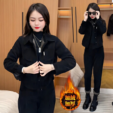 批发官图  加绒加厚休闲套装女2025年秋<b class='q'>冬</b>季新款显瘦开衫运动服两件套