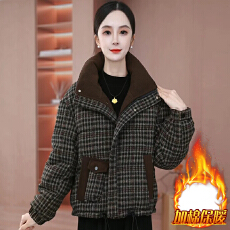 批发官图  2025冬季新款时尚复古羽绒棉服女<b class='q'>妈妈</b>装加厚保暖格子短外套