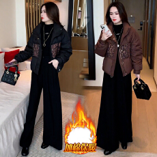 批发官图  时尚棉服女2025年冬季新款<b class='q'>妈妈</b>装豹纹拼接面包服保暖短外套