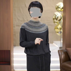 批发官图  2025秋季新款时尚百搭减龄长袖针织毛衣女撞色设计感上衣潮
