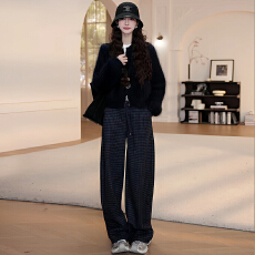 批发官图  韩系时尚套<b class='q'>装</b>女2025秋冬季新款针织<b class='q'>上衣</b>女格子休闲<b class='q'>裤</b>两件套