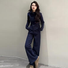 批发官图  高含棉时尚简约风套装女2025秋季新款修身外套阔腿裤两件套