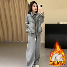 批发官图  小个子极简风套装女2025冬季新款百搭上衣马甲阔腿裤三件套