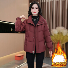 官图  时尚简约纯色棉服女2025冬季新款宽松休闲加厚保暖棉袄外套