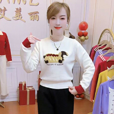 批发官图  小个子时尚绣花长袖短款针织衫女2025秋季新款休闲百搭上衣