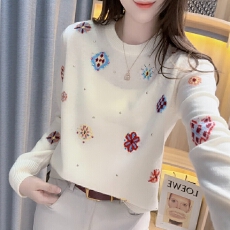 批发官图  韩版时尚圆领印花针织衫女2025秋冬季新款潮流百搭长袖上衣