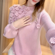 批发官图  2026秋季新款小个子时尚闲拼接<b class='q'>花朵</b>长袖针织衫女洋气毛衣潮