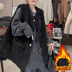 批发官图  2025冬季新款休闲加绒保暖无袖马甲女宽松百搭坎肩背心外套